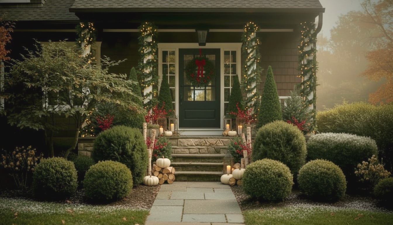 A porch styled for the holidays